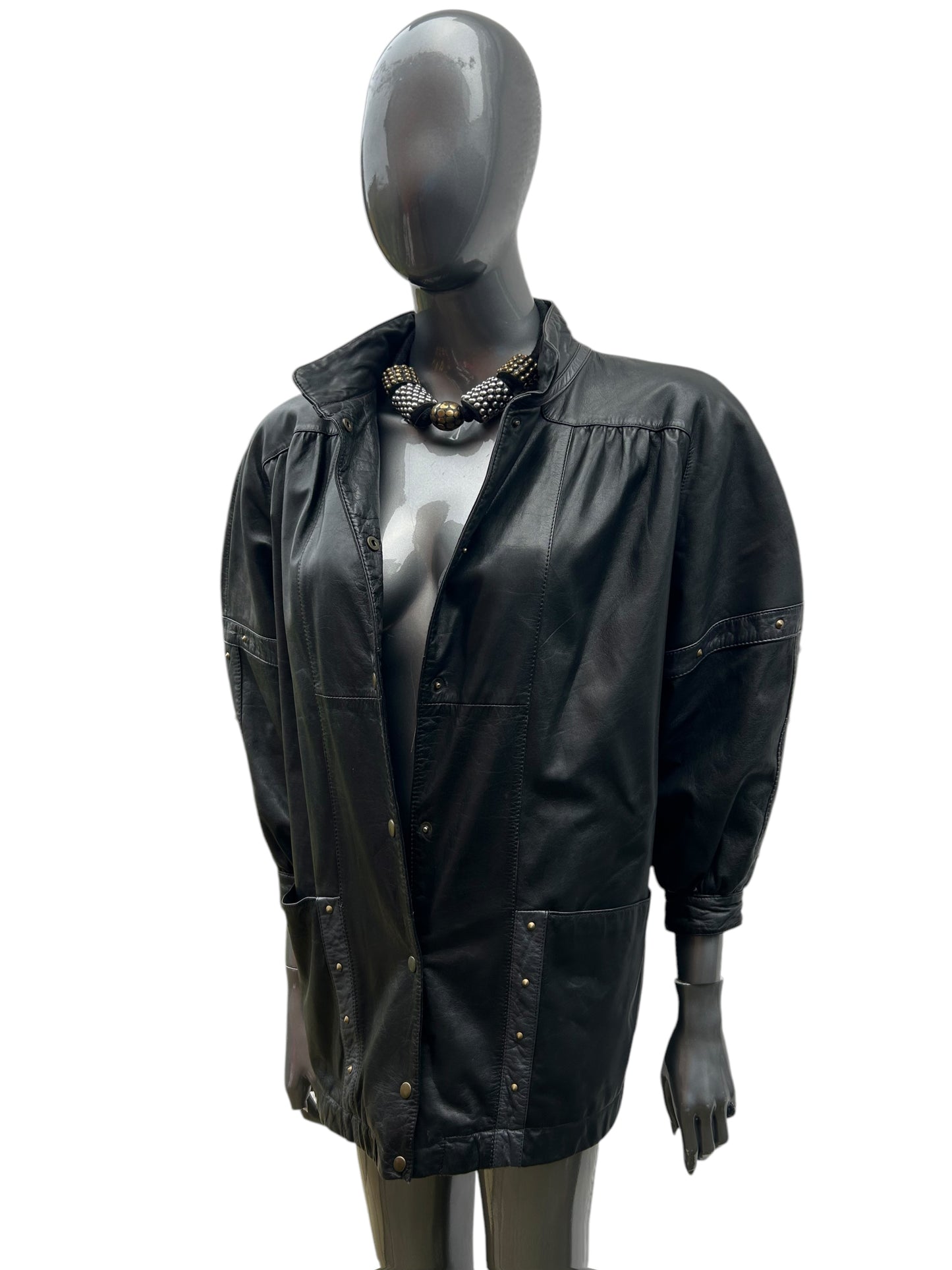 Vintage 80s Black and Gold Stud Italian Leather Jacket