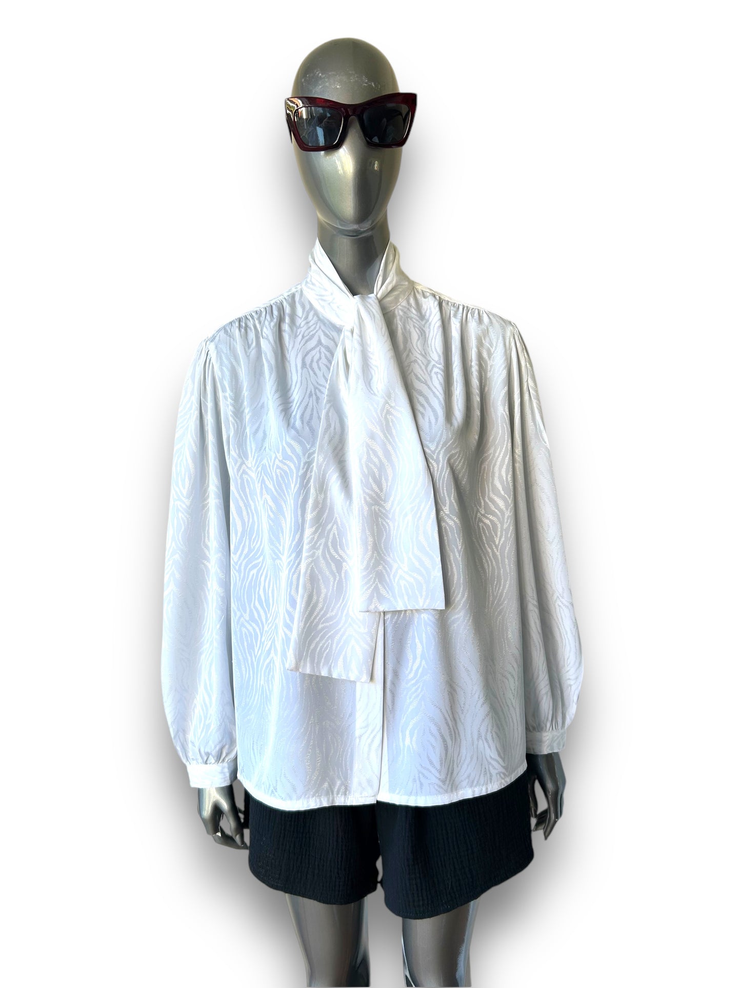 Vintage  1980s White Pussy Bow Blouse