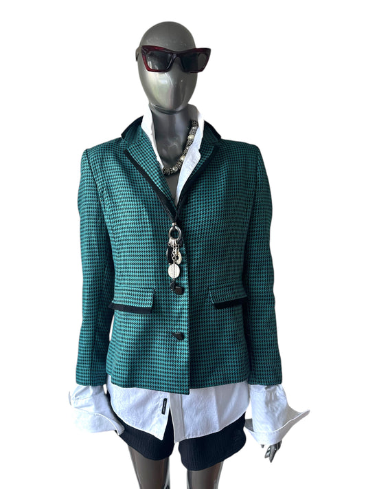 Vintage 1970s Green and Blaclk Houndstooth Blazer