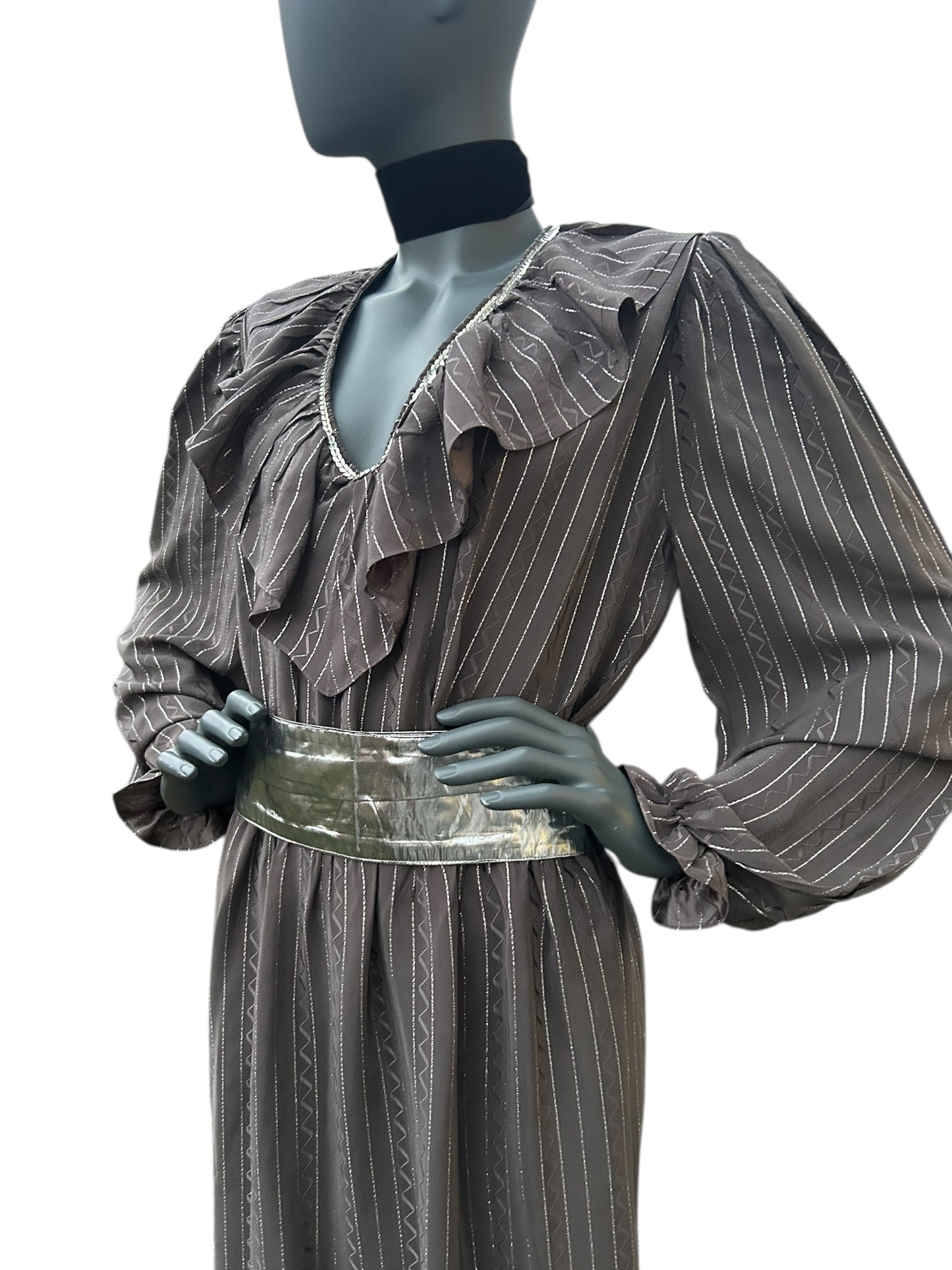 Vintage 1970s Silver Lame Studio 54 Maxi Gown