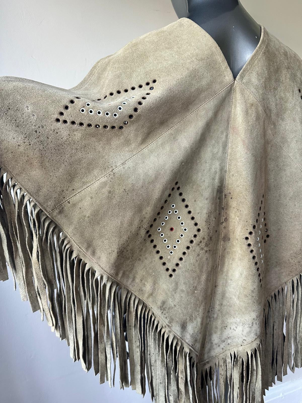 Vintage Fringe Suede Western Poncho