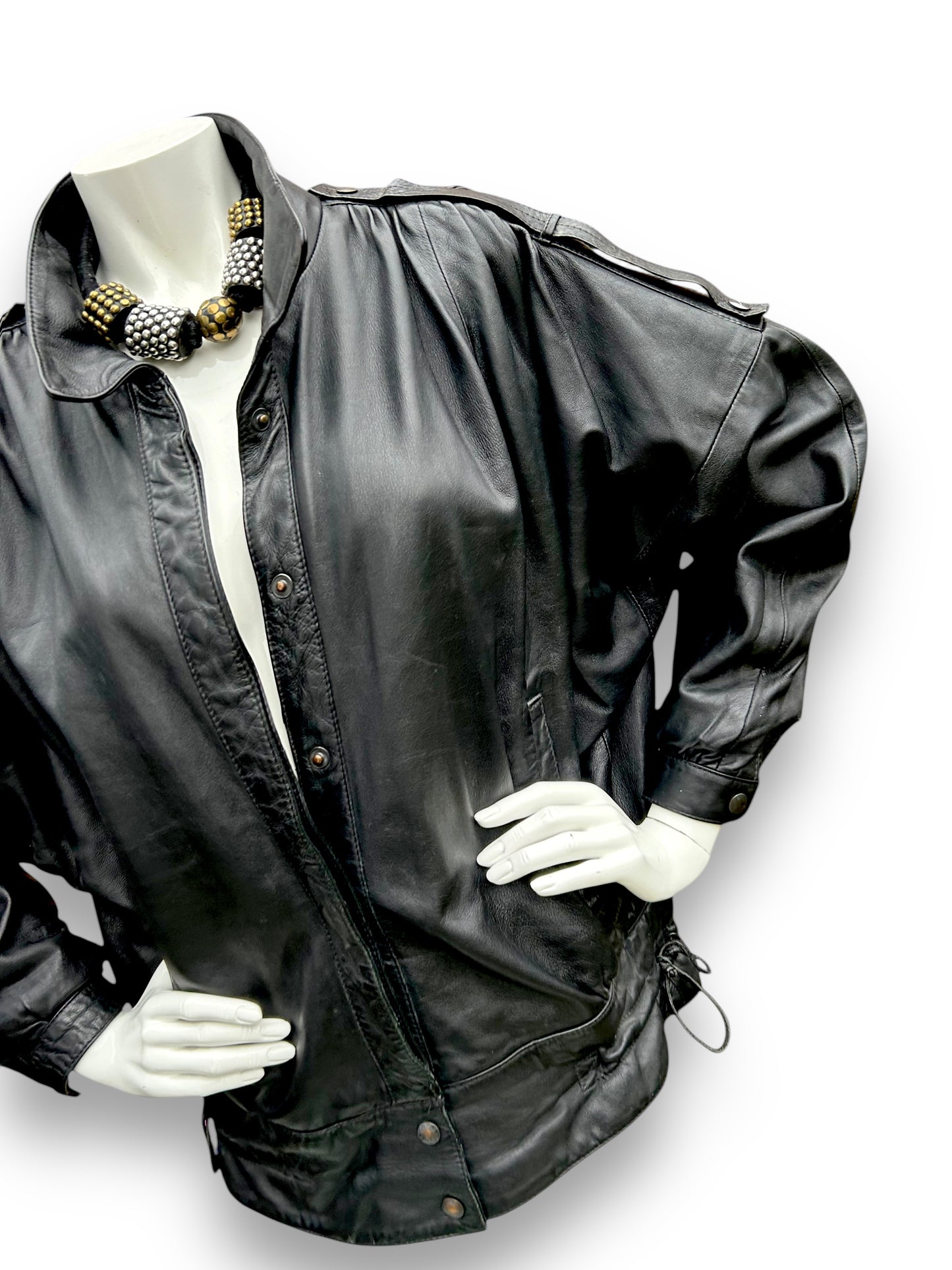 Vintage 1980s Black Leather Batwing Jacket