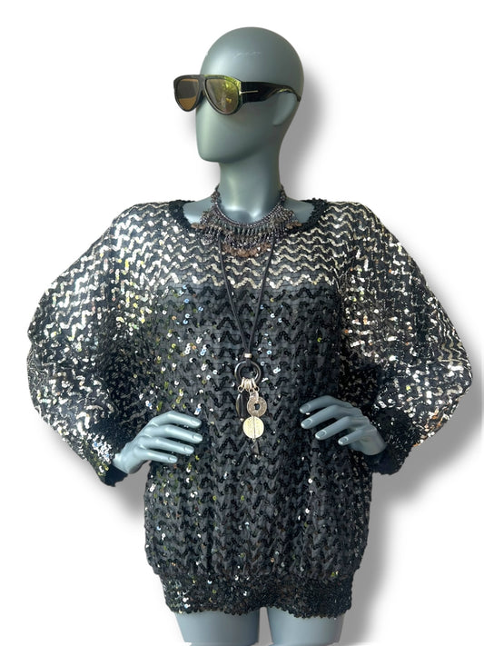 Vintage 1970s Batwing dramatic sequin statement top