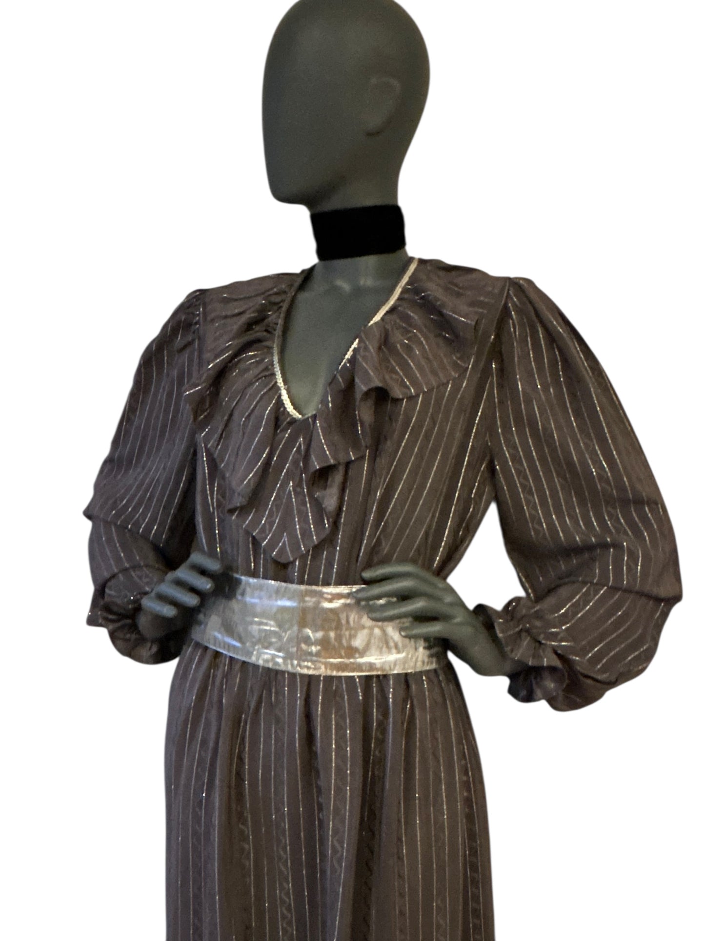 Vintage 1970s Silver Lame Studio 54 Maxi Gown