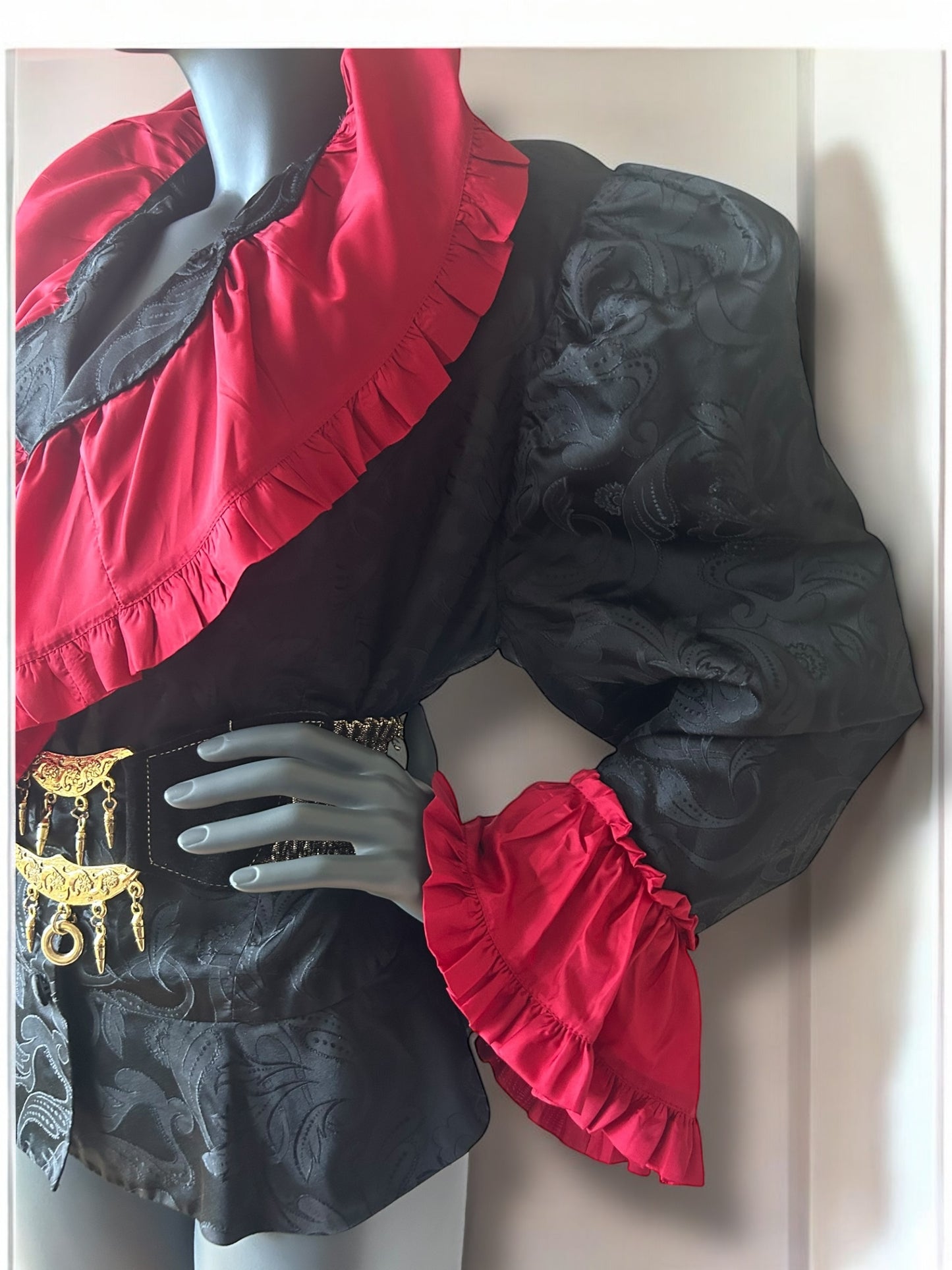 Vintage 1980s New Romantic Silk Jacquard Peplum Jacket