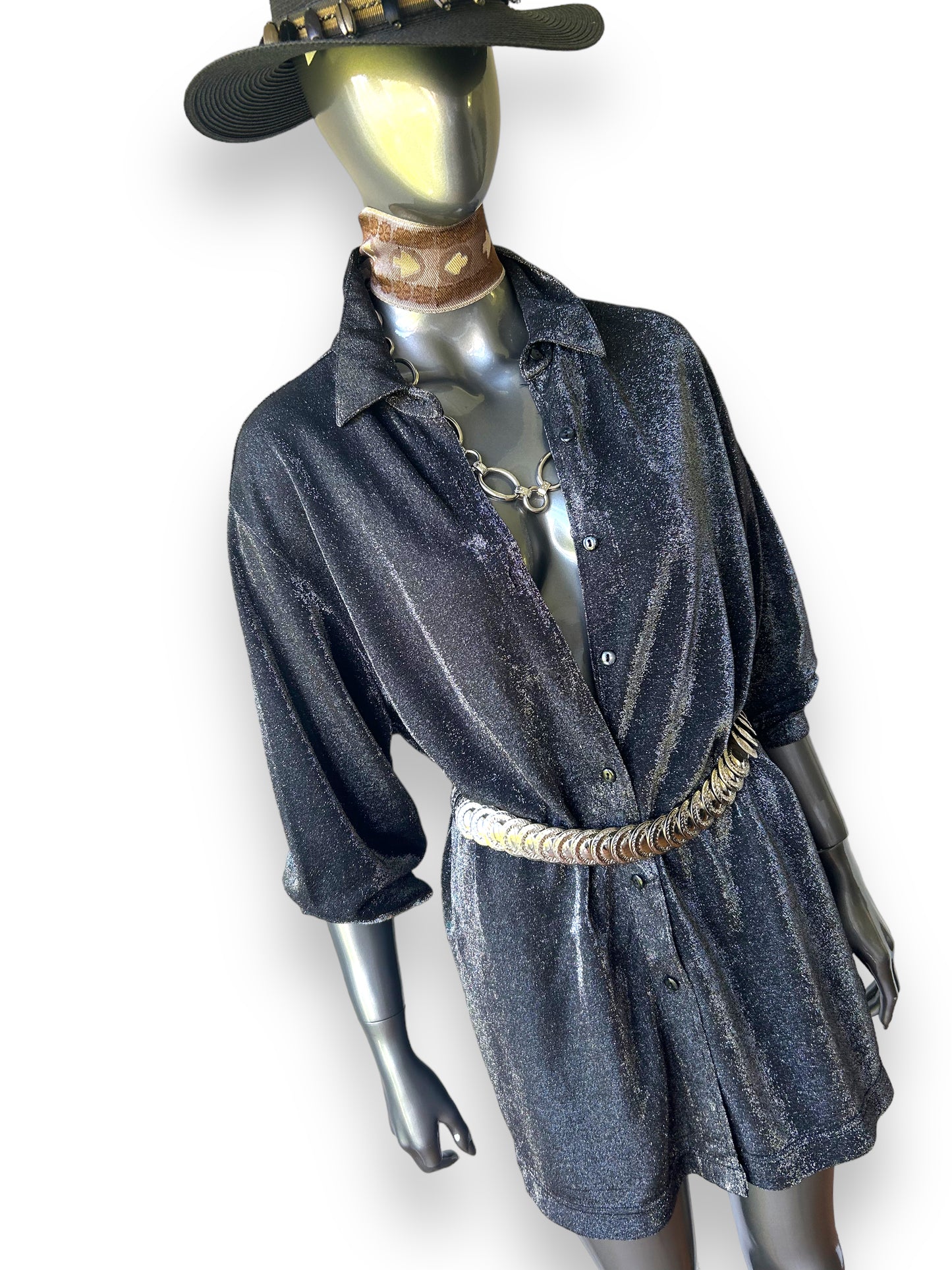 Vintage  1980s Silver Shirt Dress