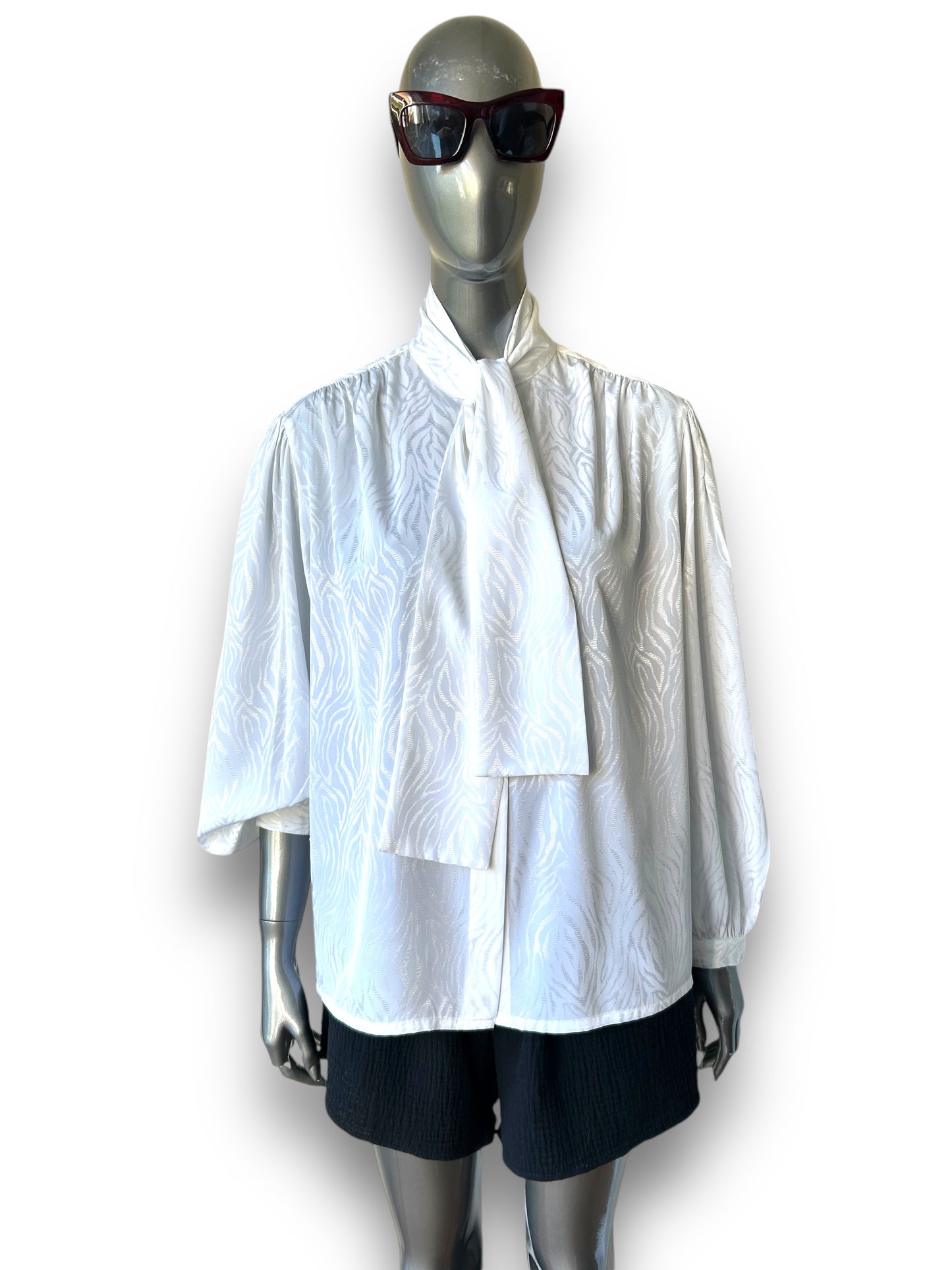 Vintage  1980s White Pussy Bow Blouse