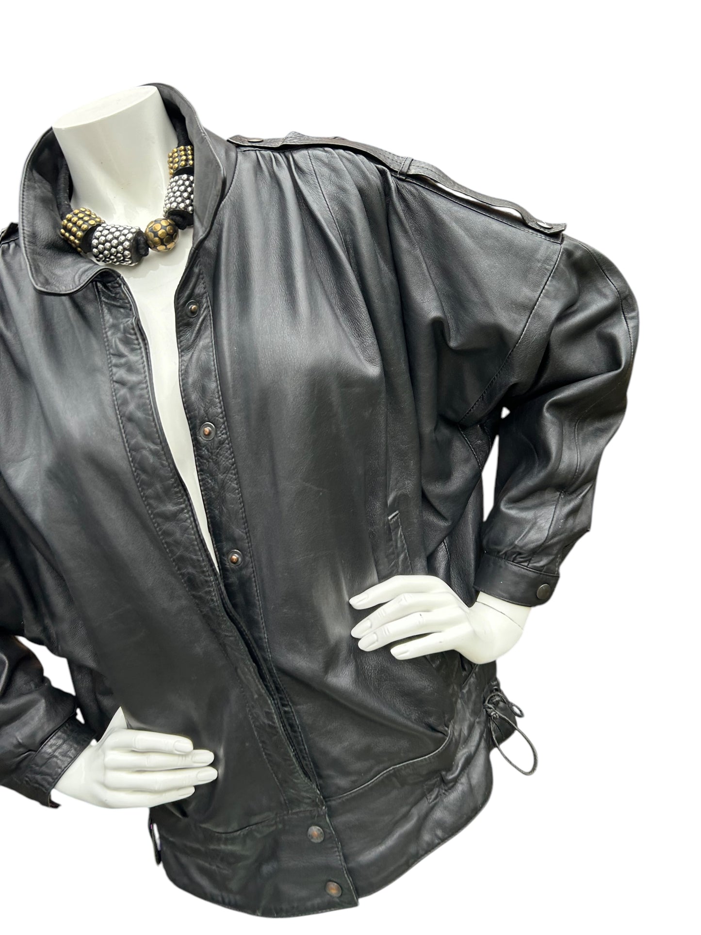 Vintage 1980s Black Leather Batwing Jacket