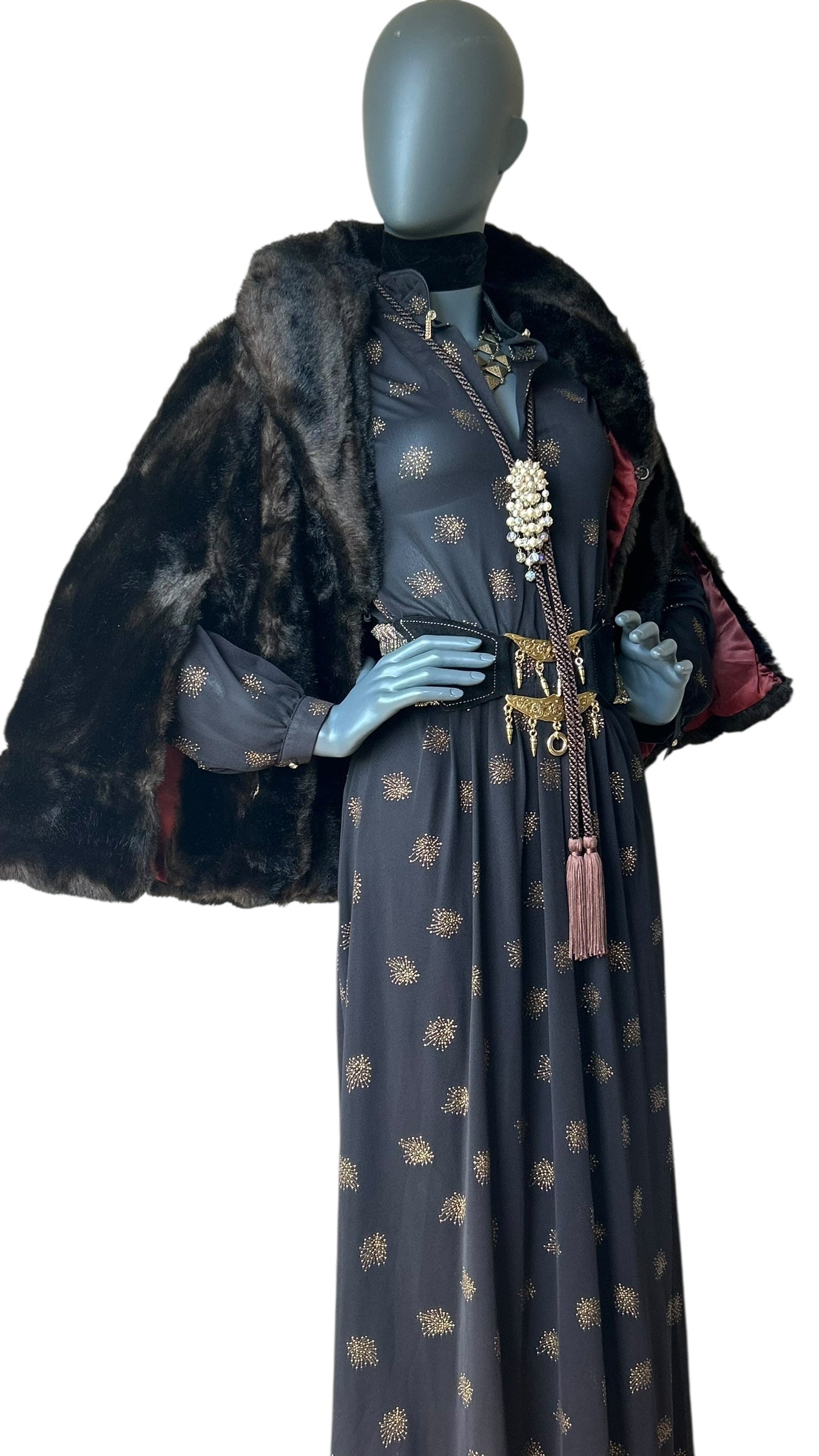 Vintage 1970s Bronze and Black  Boho Maxi Dress