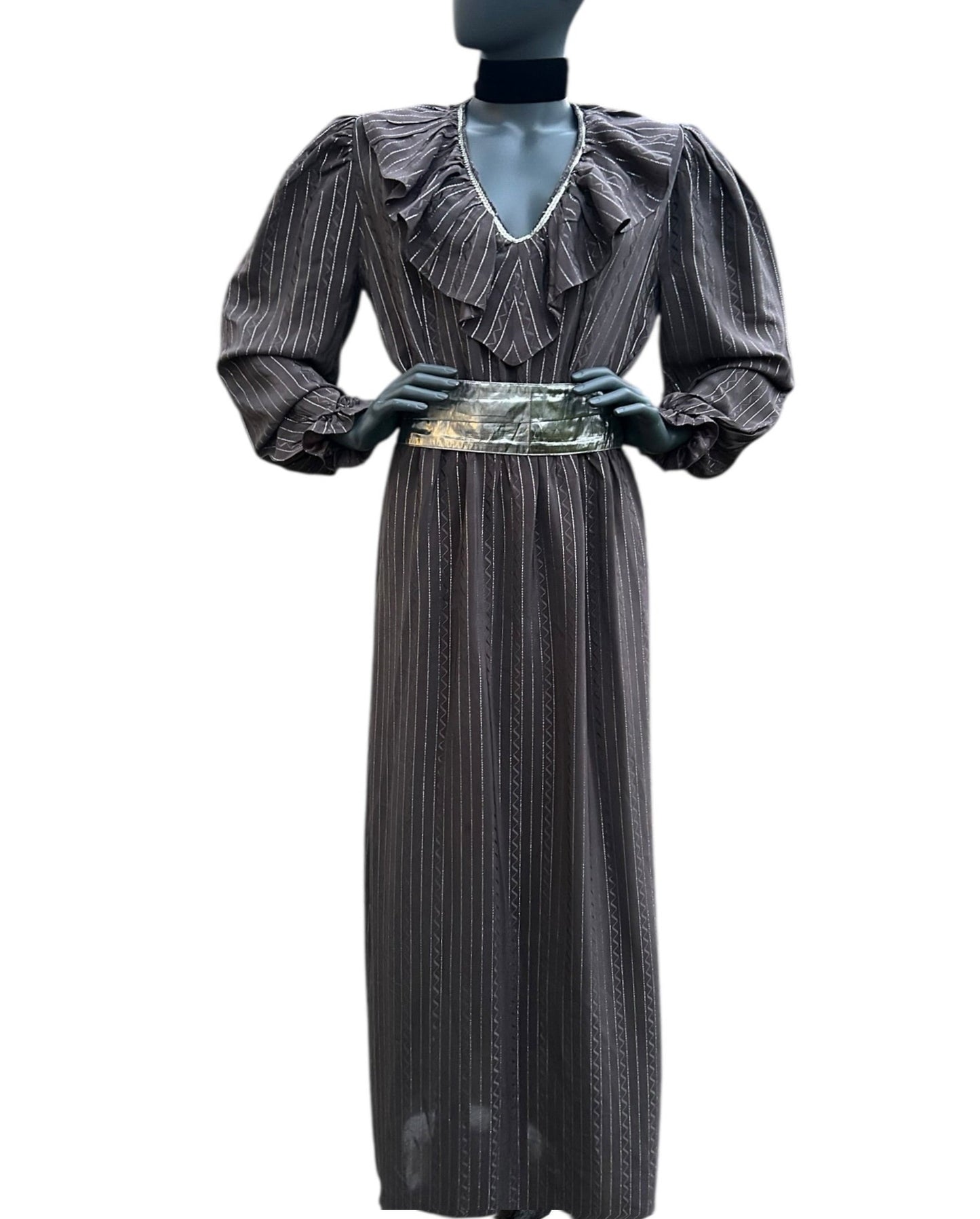 Vintage 1970s Silver Lame Studio 54 Maxi Gown