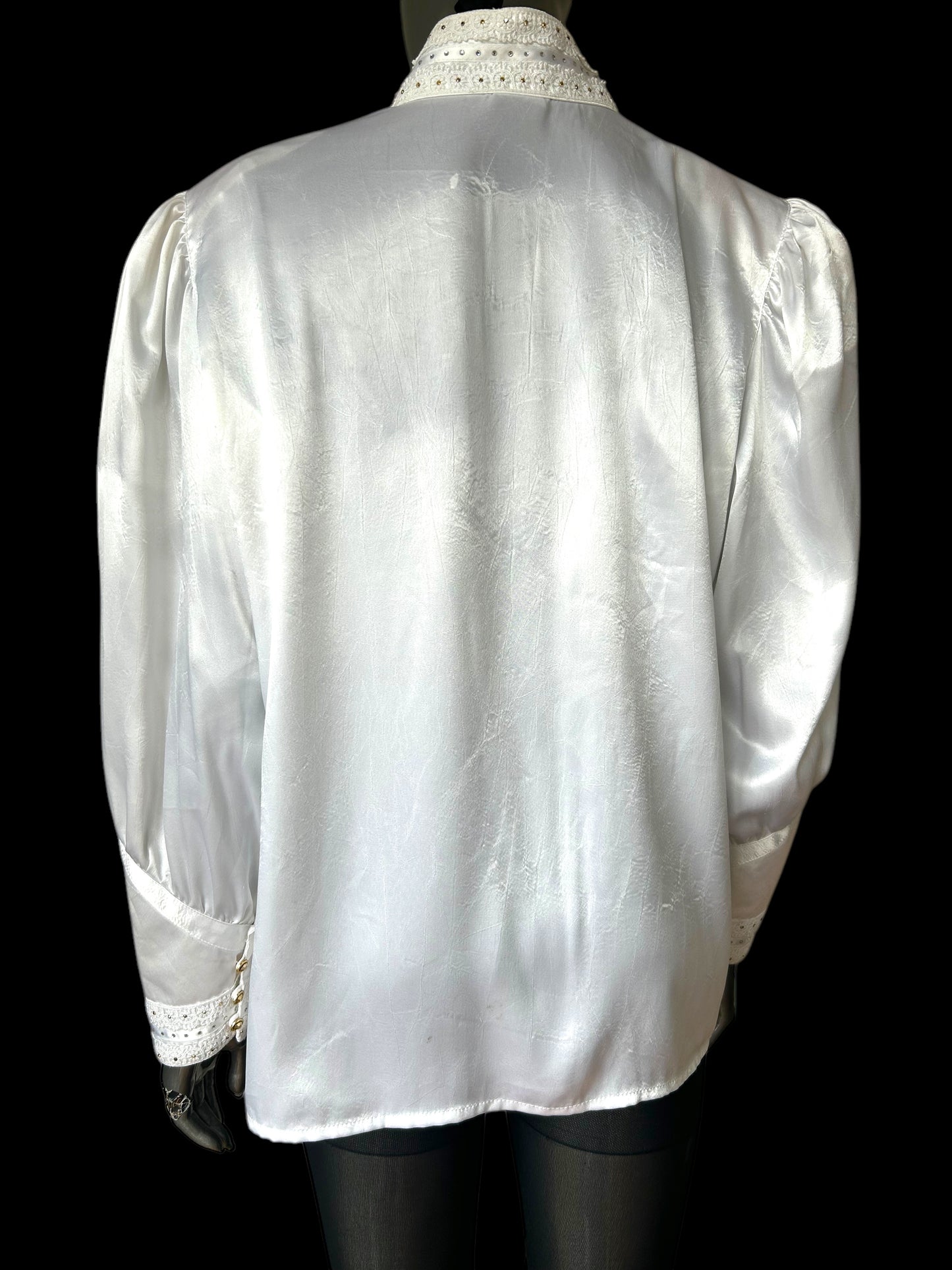 Vintage 1980s White Satin Aurora Borealis Button Statement Shirt