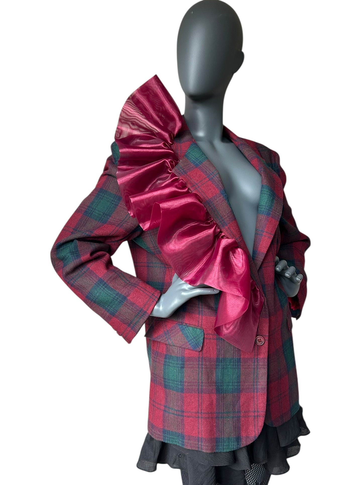 Overdress Redefined Vintage 80s Plaid Blazer and Couture Statement Frill