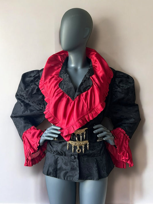 Vintage 1980s New Romantic Silk Jacquard Peplum Jacket
