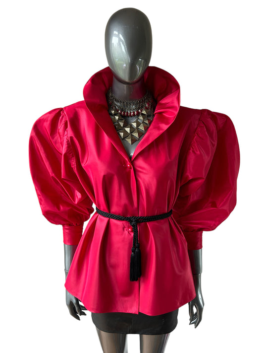 Vintage rose red dramatic puff sleeve opera blouse