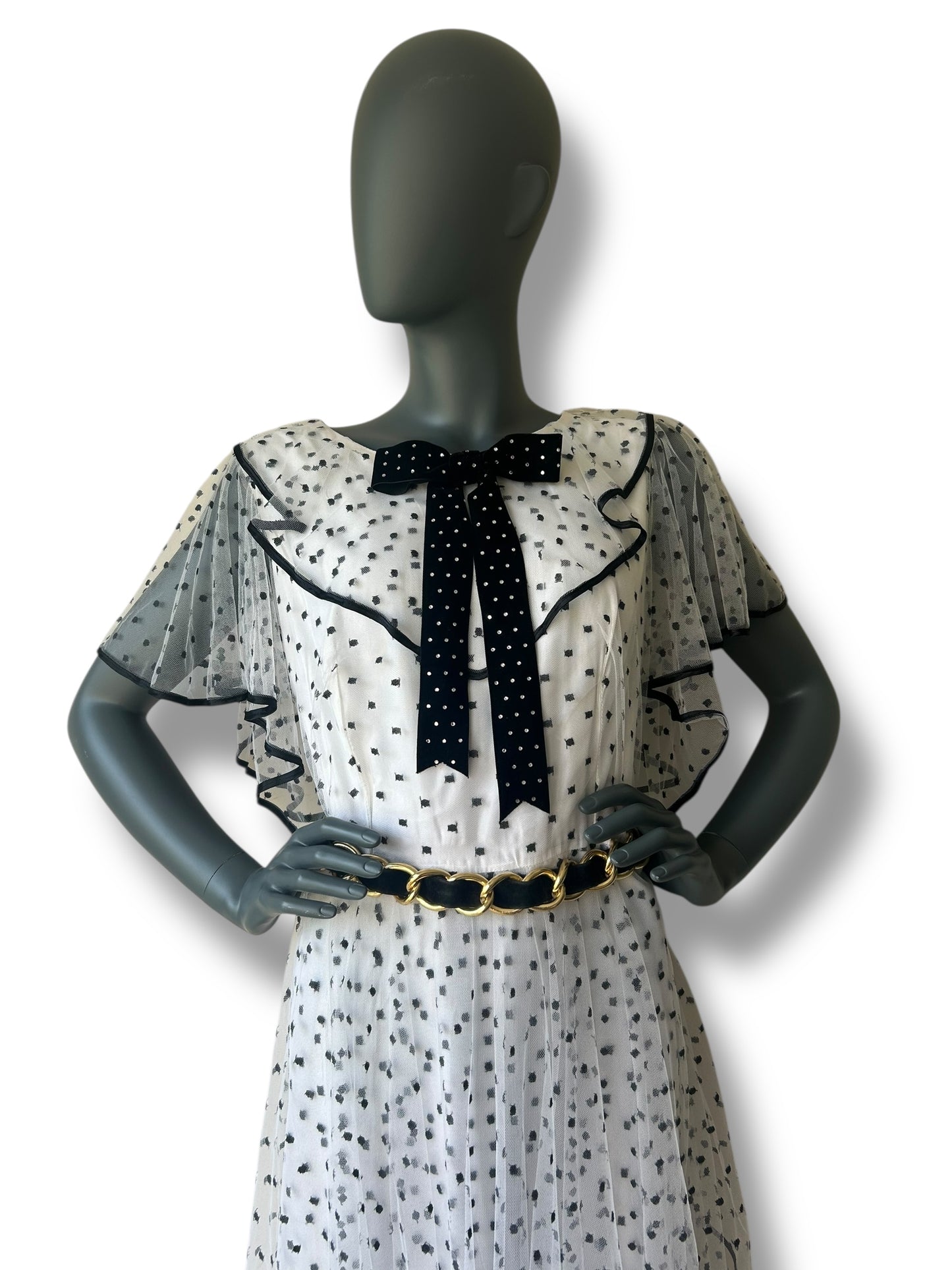 Vintage 1960s Black and White Polka Dot Mesh Dress