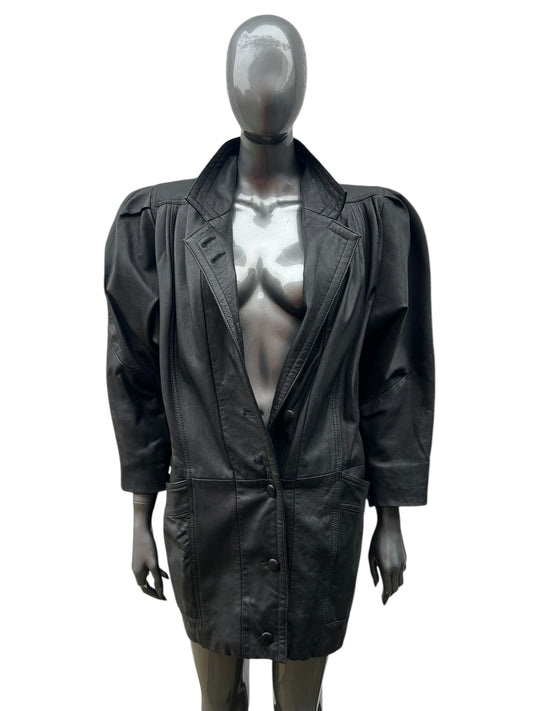 Vintage 1980s Batwing french Black Leather Jacket dress