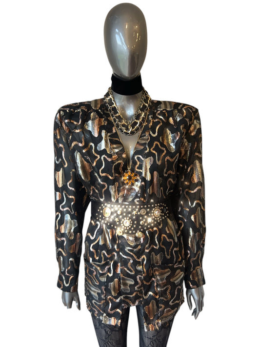 Vintage 1980s Avant Garde Gold Lame Dramatic Trophy Jacket