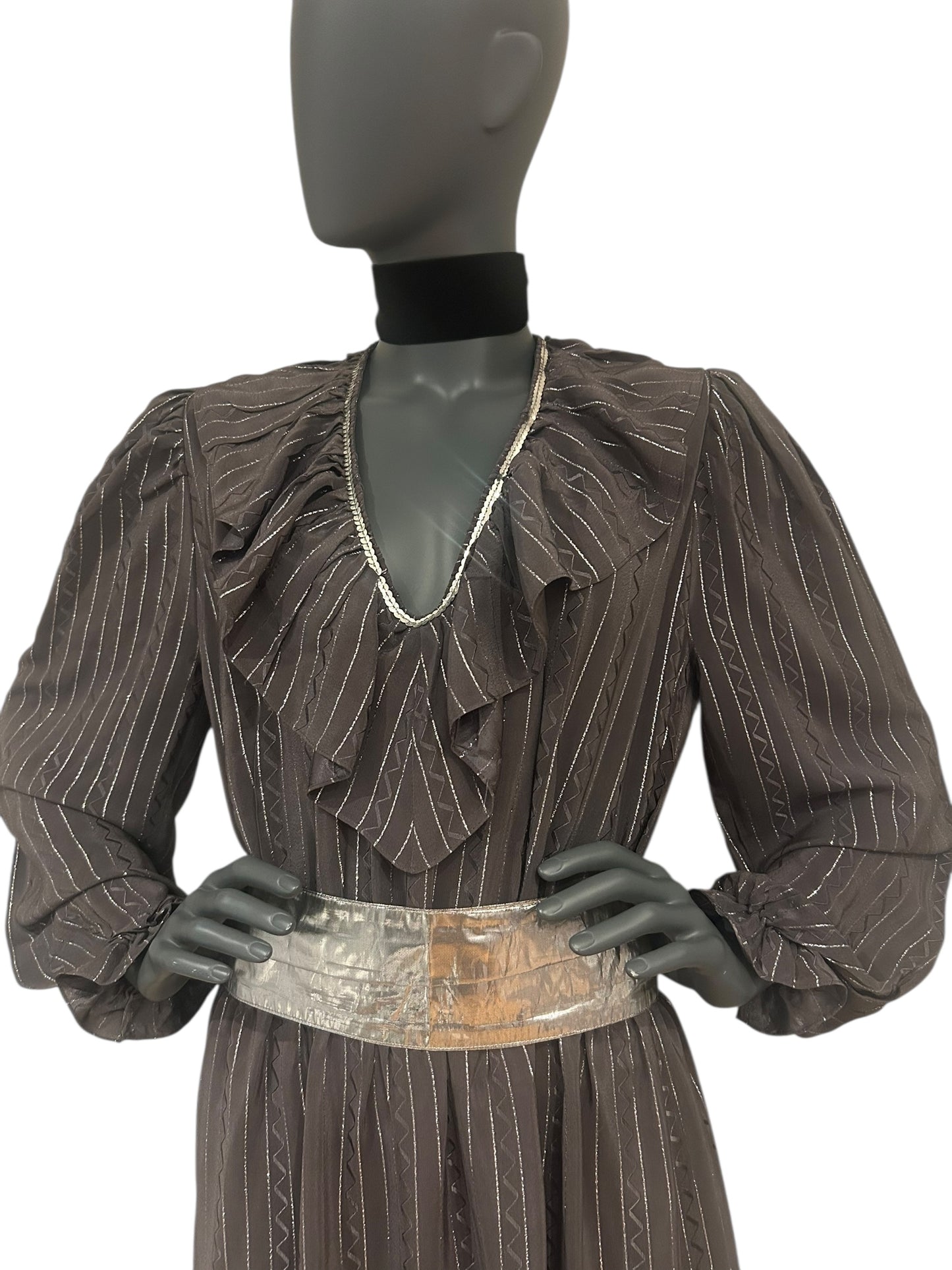 Vintage 1970s Silver Lame Studio 54 Maxi Gown