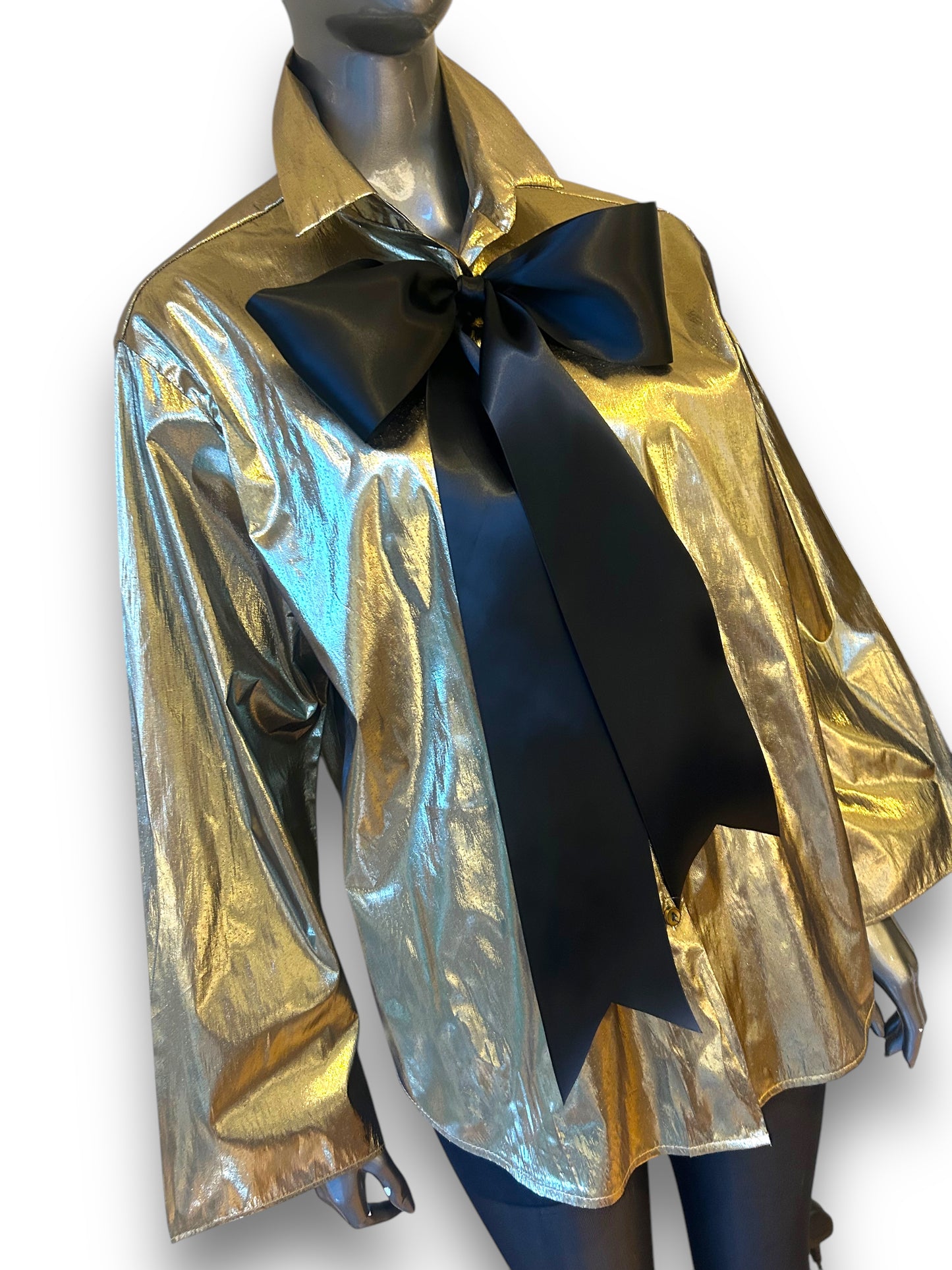 Vintage 1980s Gold Lamé Shirt and Satin Bow