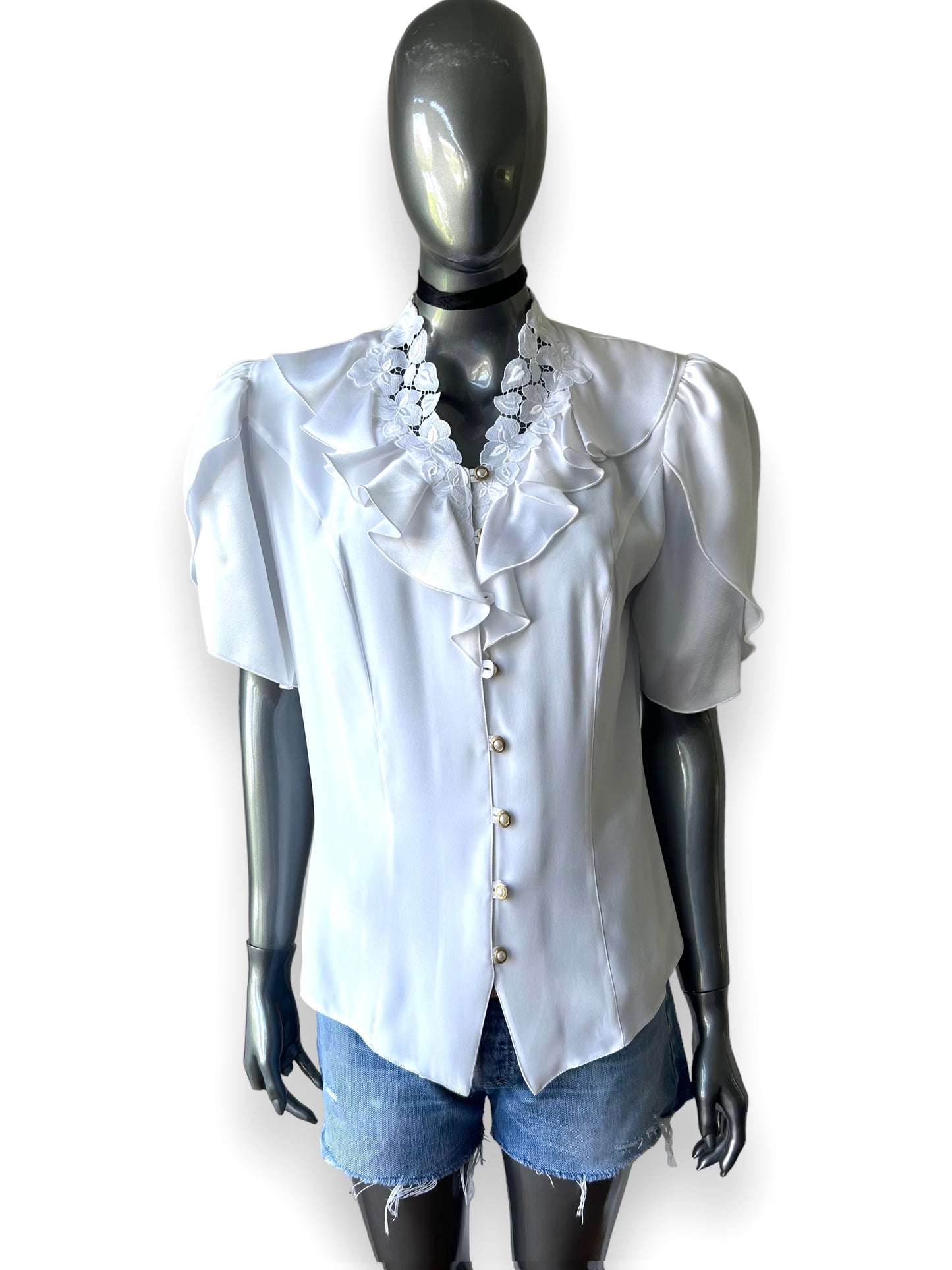 Short Sleeve Vintage White Blouse