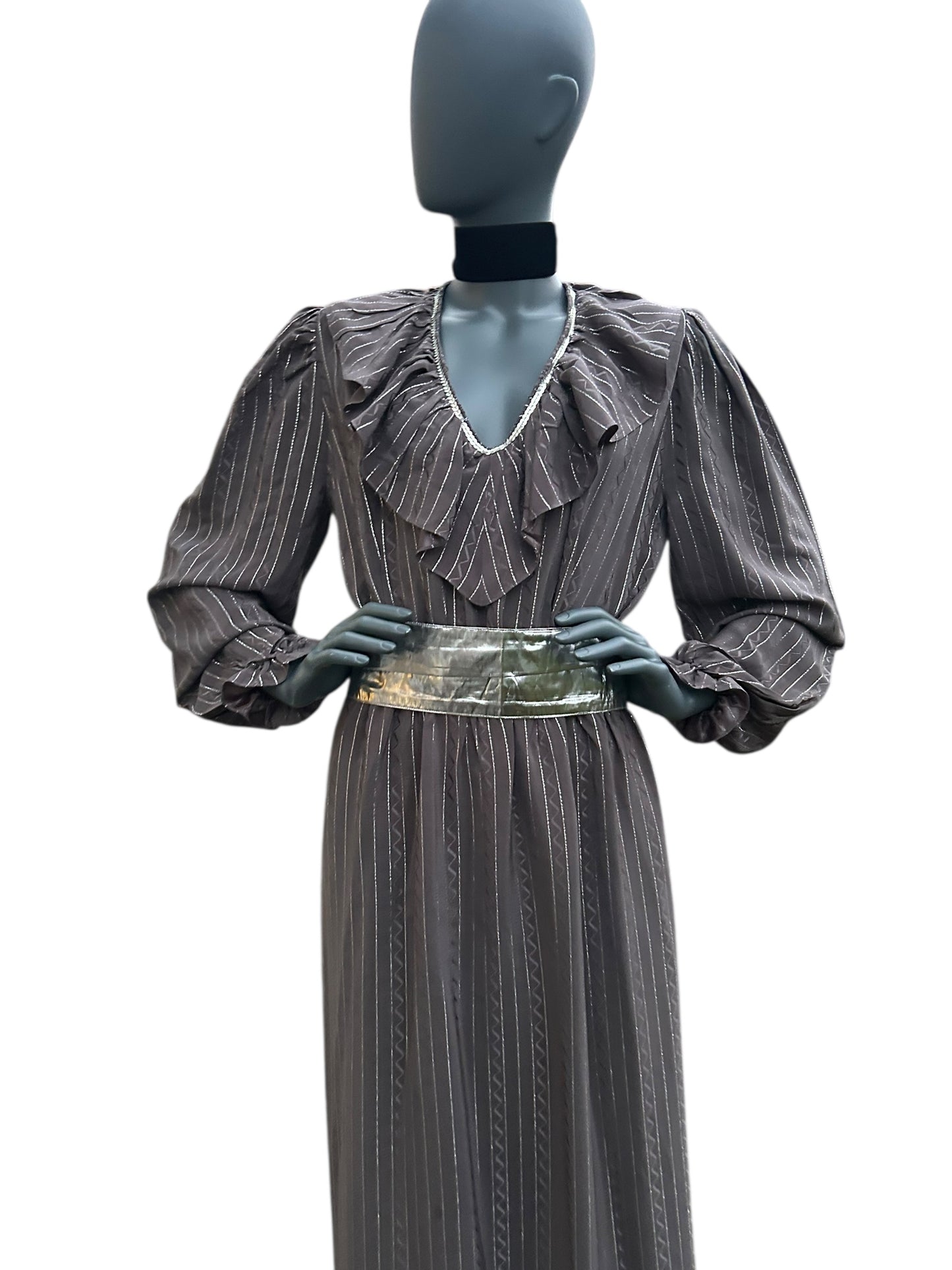 Vintage 1970s Silver Lame Studio 54 Maxi Gown