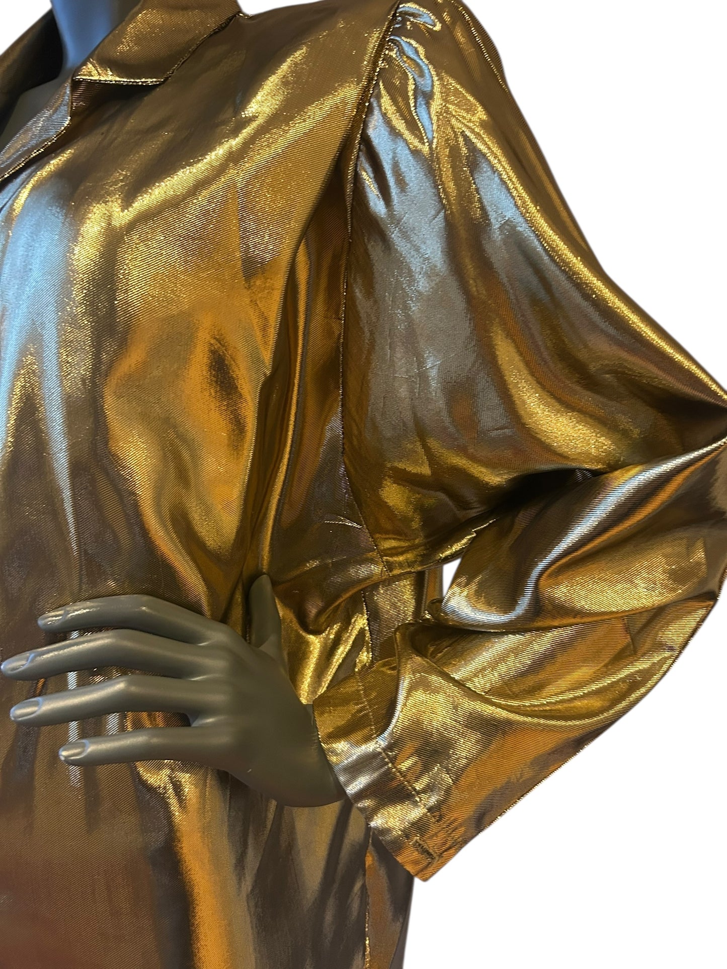 Vintage 1980s Gold Lamé Shirt Dress