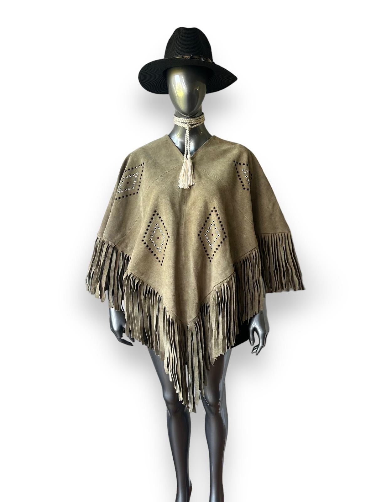 Vintage Fringe Suede Western Poncho