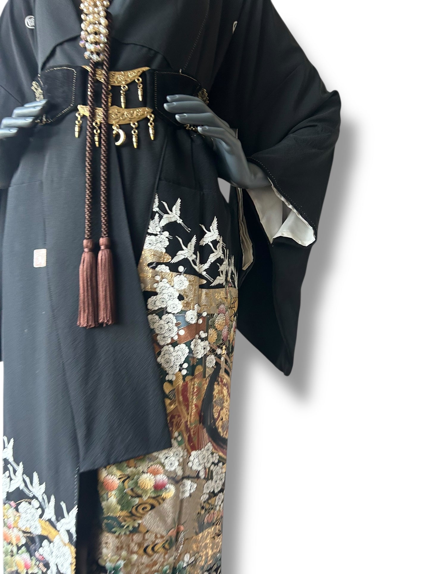 Vintage Black Silk Painted Kimono
