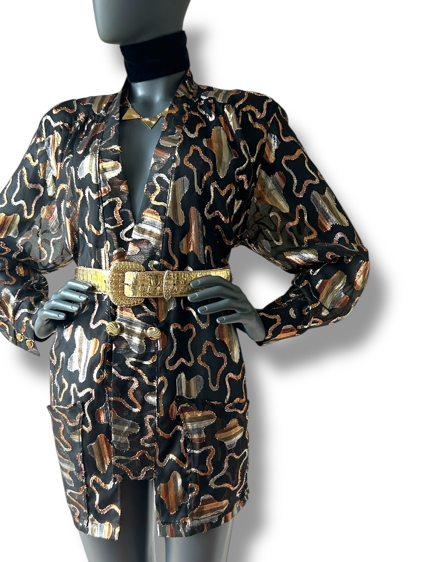 Vintage 80s Gold Lamé Cocktail Blazer Jacket