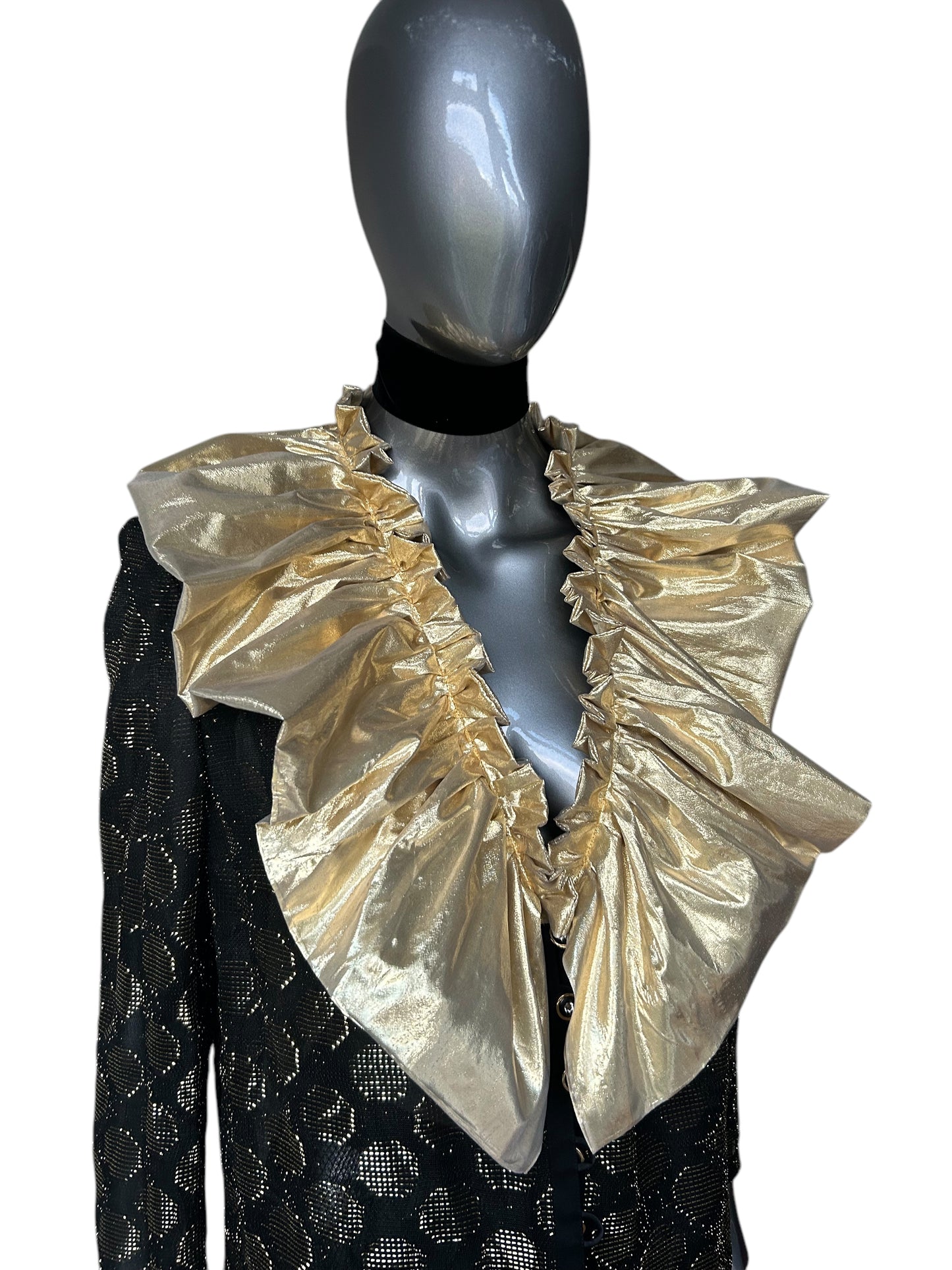 Vintage 1980s Gold Lamé Dramatic Collar Lace Tunic