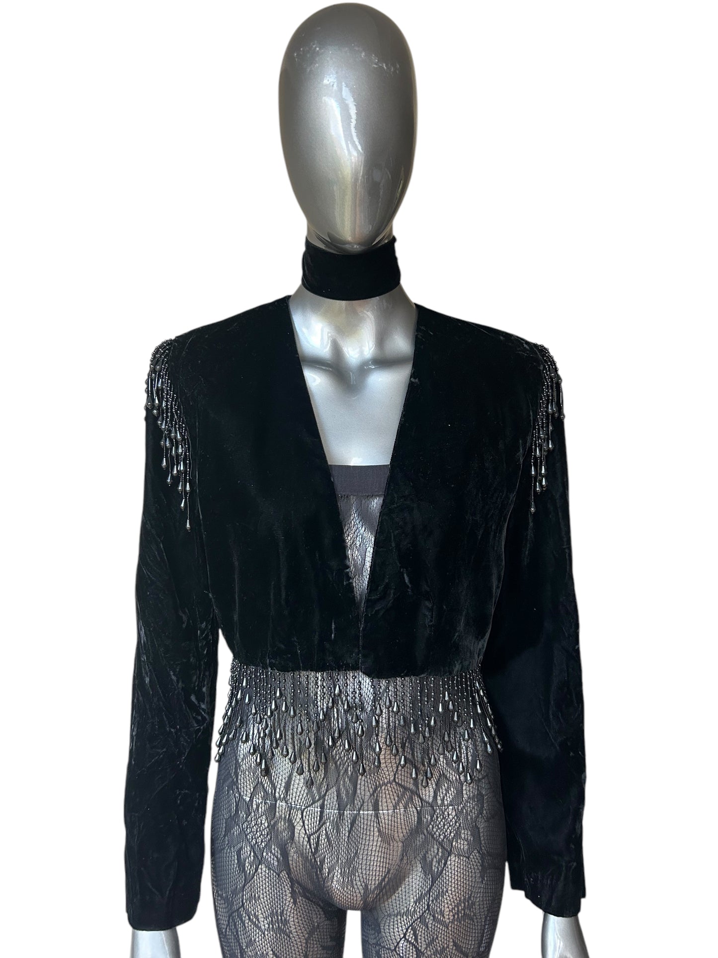 Vintage 80s Crushed Velvet and Beaded Matador Bolero