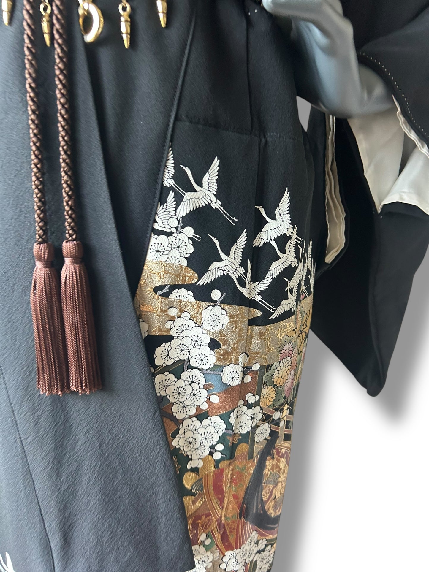Vintage Black Silk Painted Kimono
