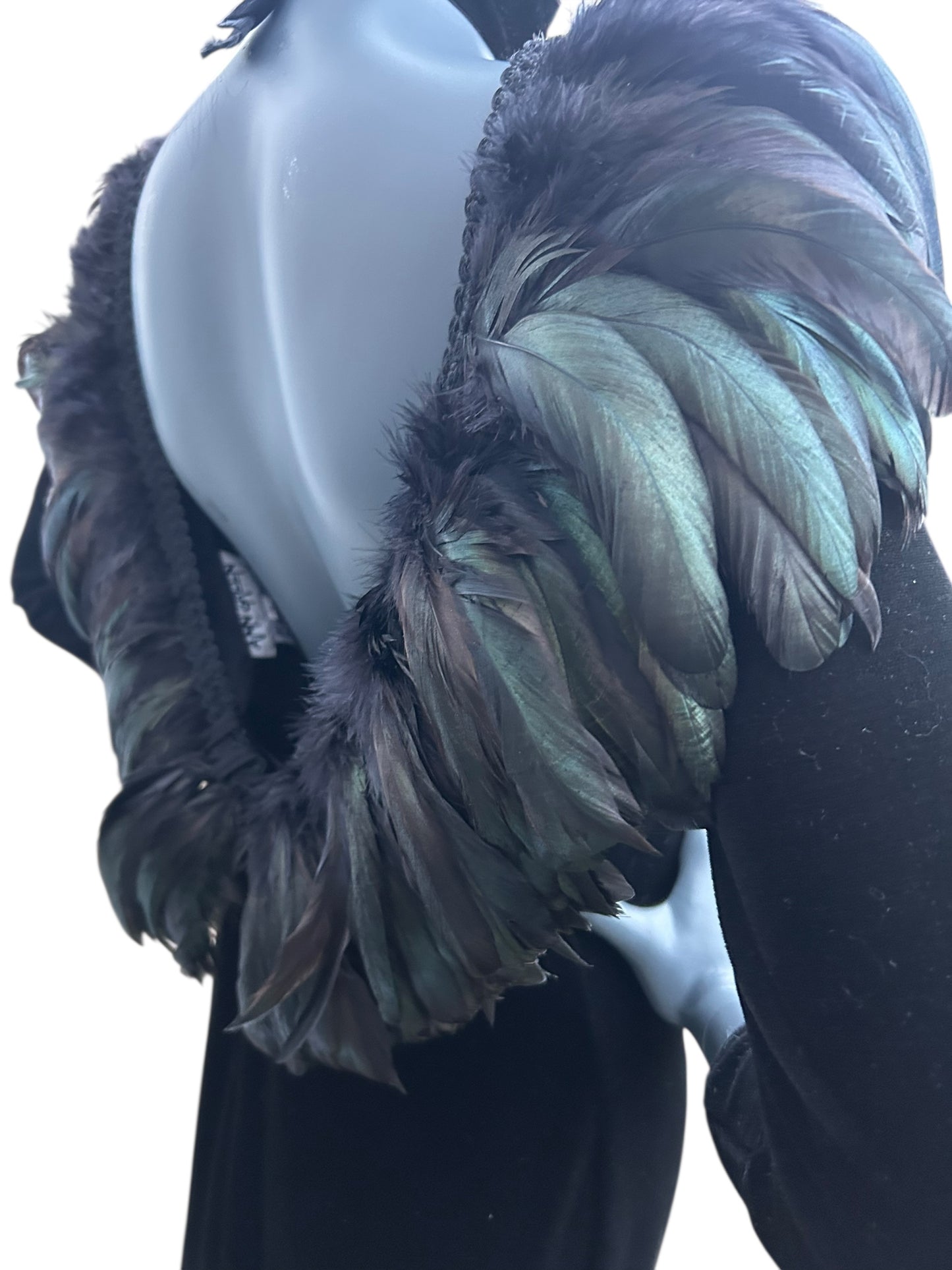 Vintage 1980s Ann Green Velvet and taffeta feather collar dress.