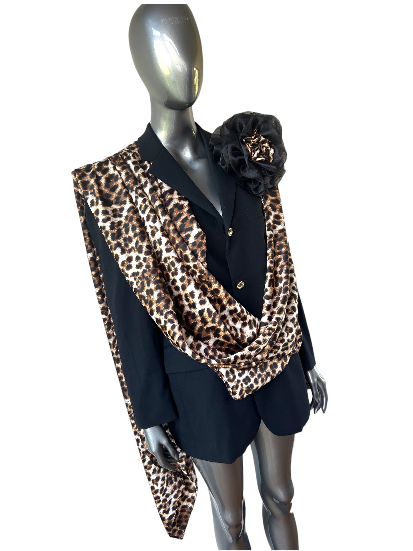 Overdress Redefined Drape Blazer with floral corsage