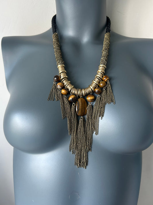 Vintage 80s gem stone fringe necklace
