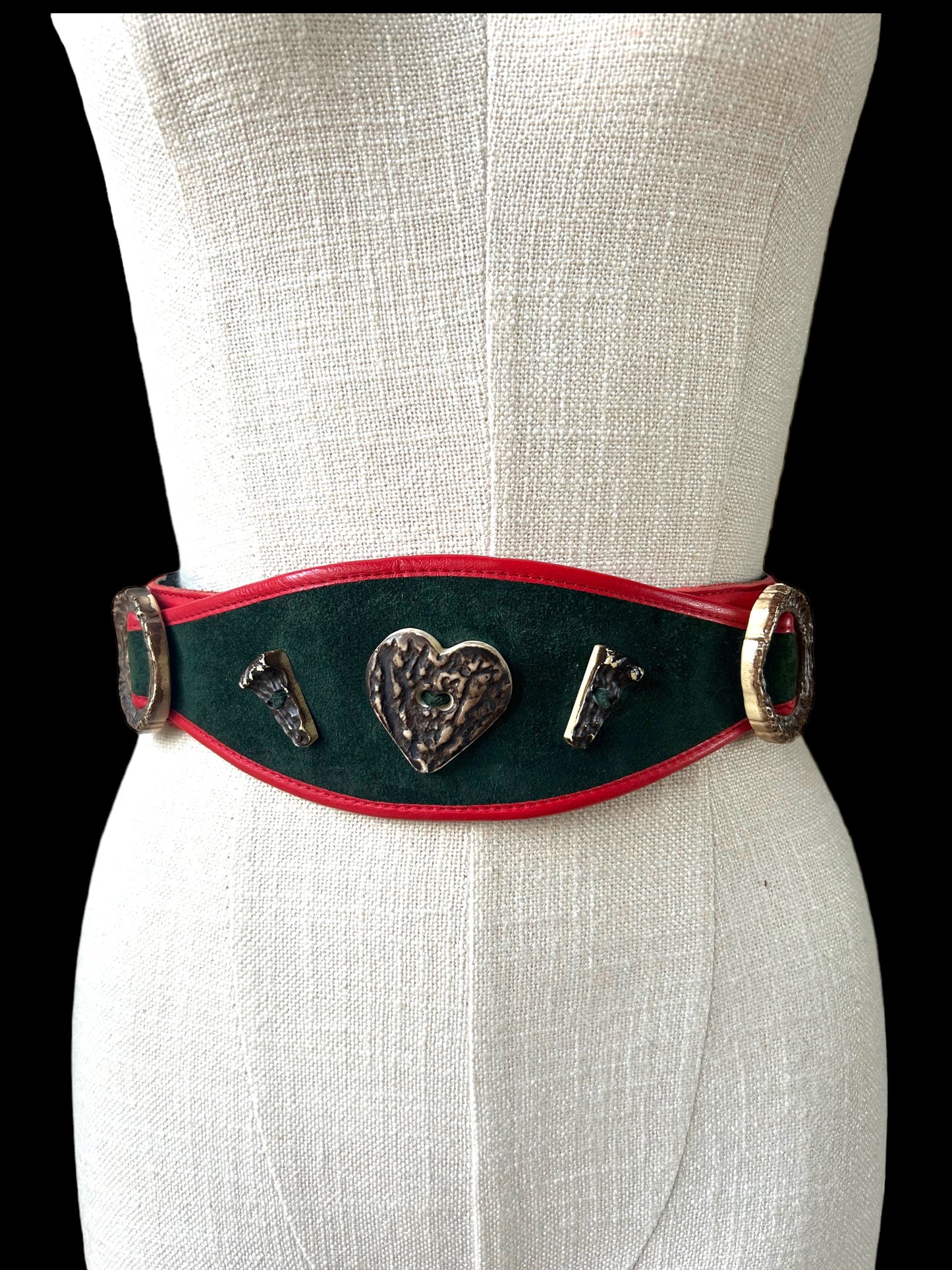Vintage 1980s French Red Leather Avant Garde Statement Belt