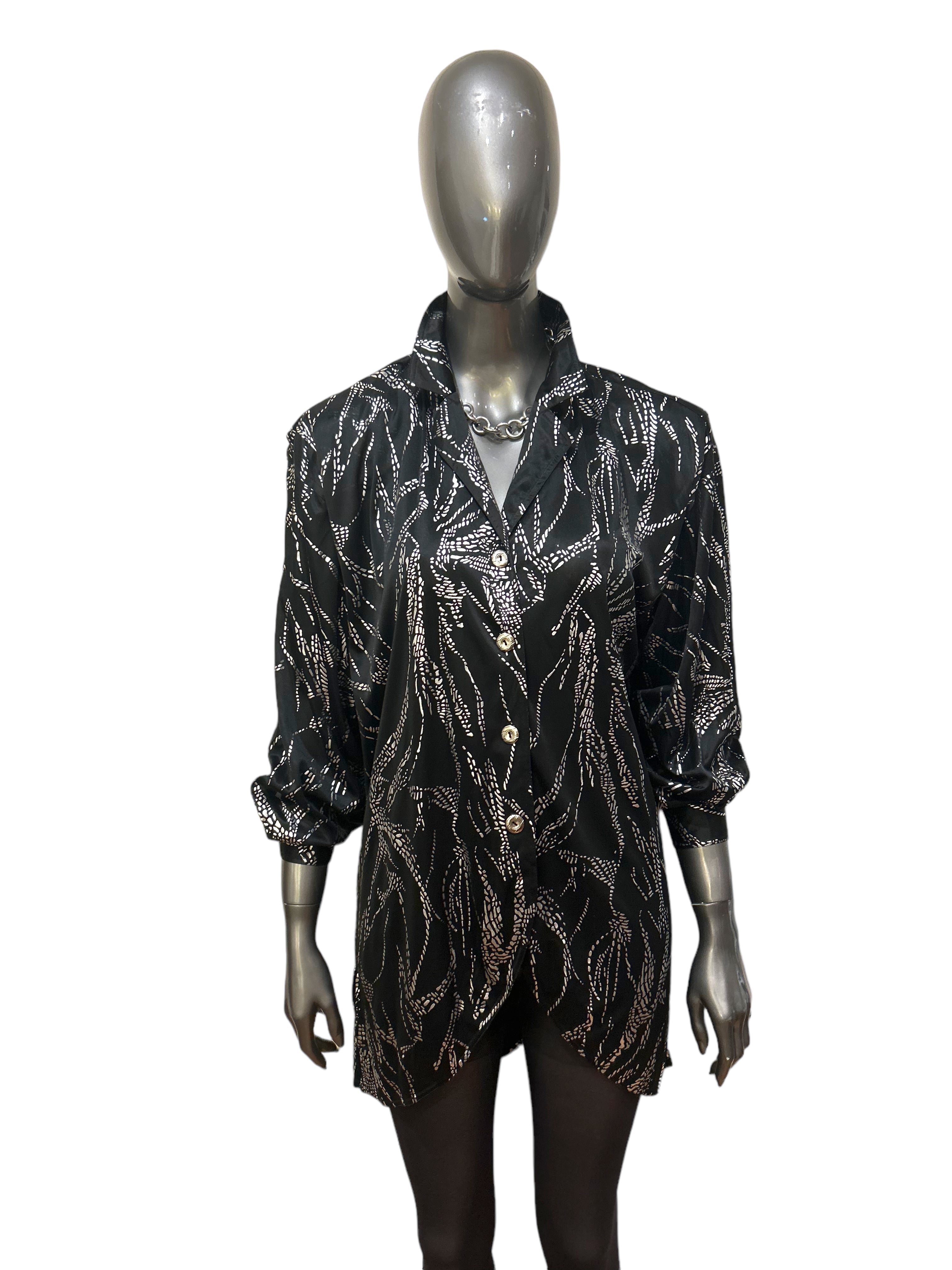 Vintage 1980s Liquid Silver Lame Shirt Dress