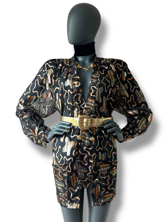 Vintage 80s Gold Lamé Cocktail Blazer Jacket