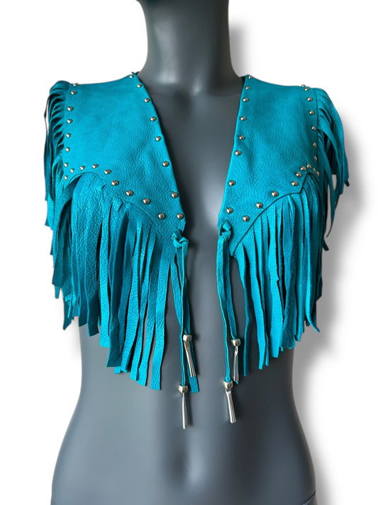Vintage Western Rodeo Rea Leather Fringe Cape