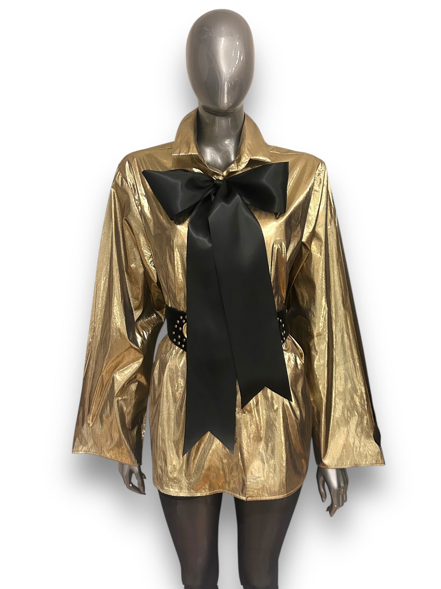 Vintage 1980s Gold Lamé Shirt and Satin Bow