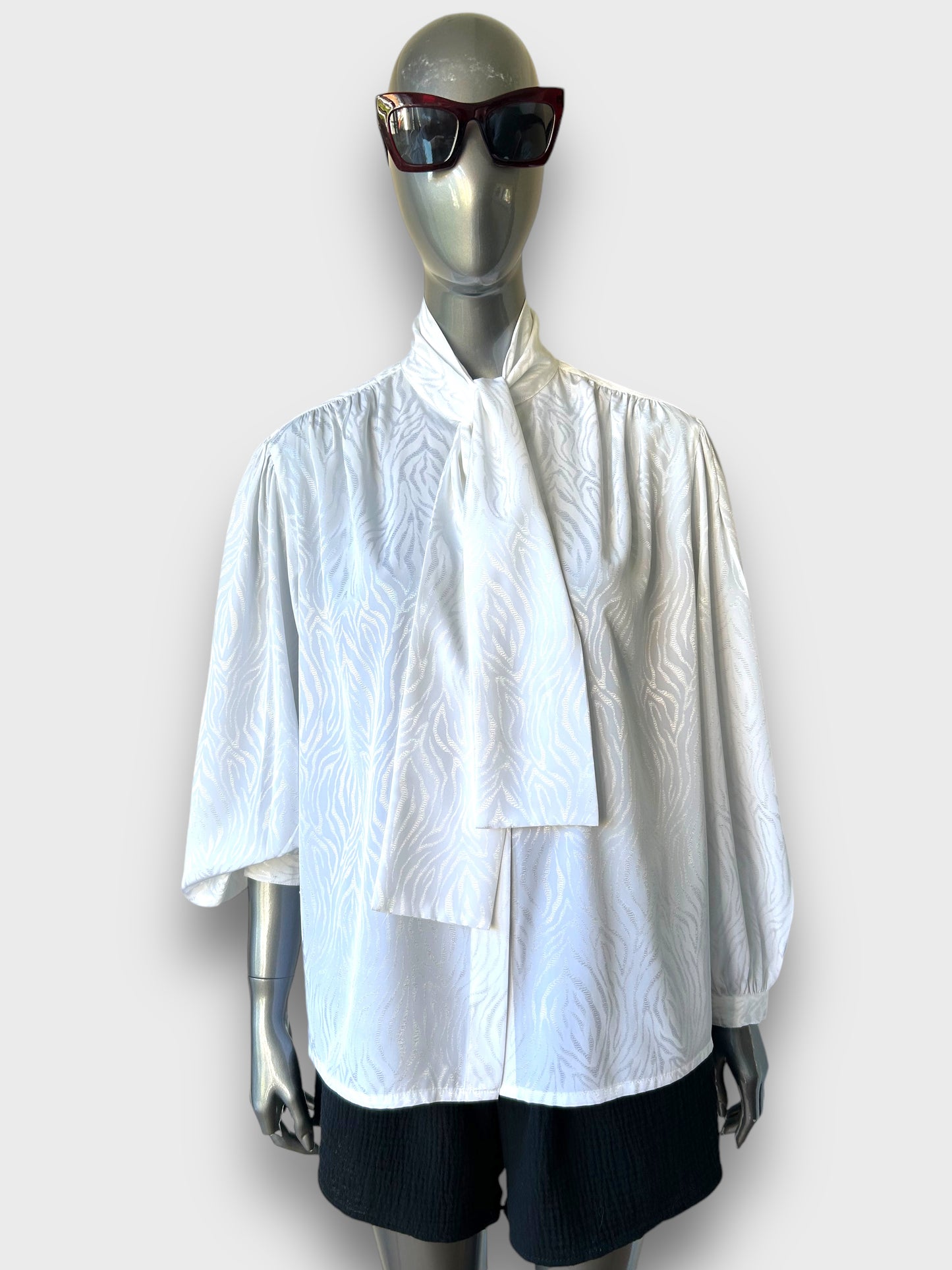 Vintage  1980s White Pussy Bow Blouse