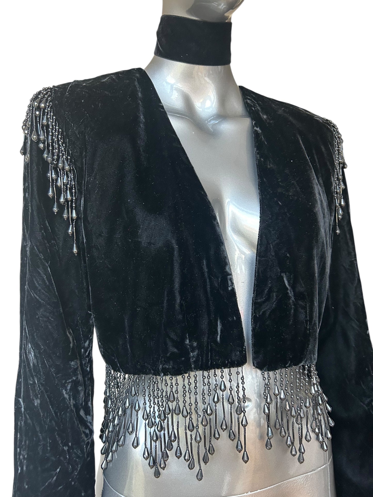 Vintage 80s Crushed Velvet and Beaded Matador Bolero