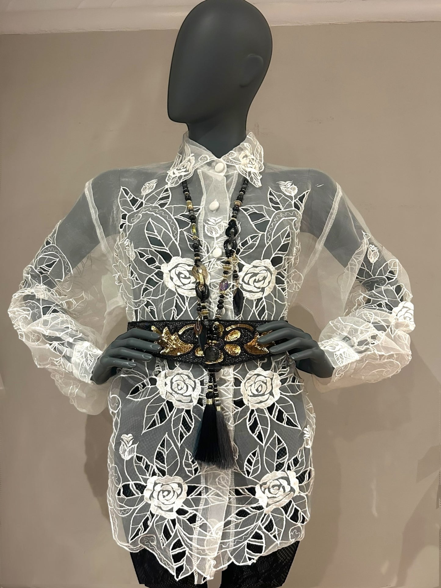 Vintage 1980s Lace Oversized Shirt