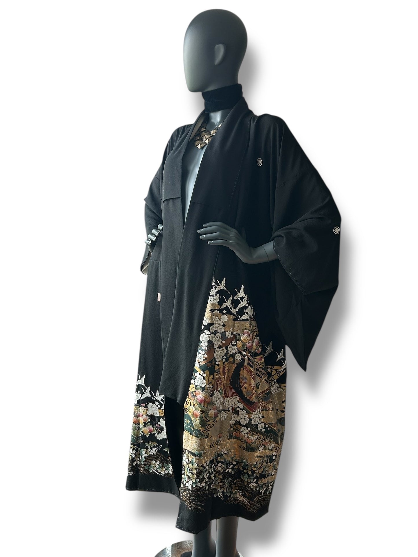 Vintage Black Silk Painted Kimono