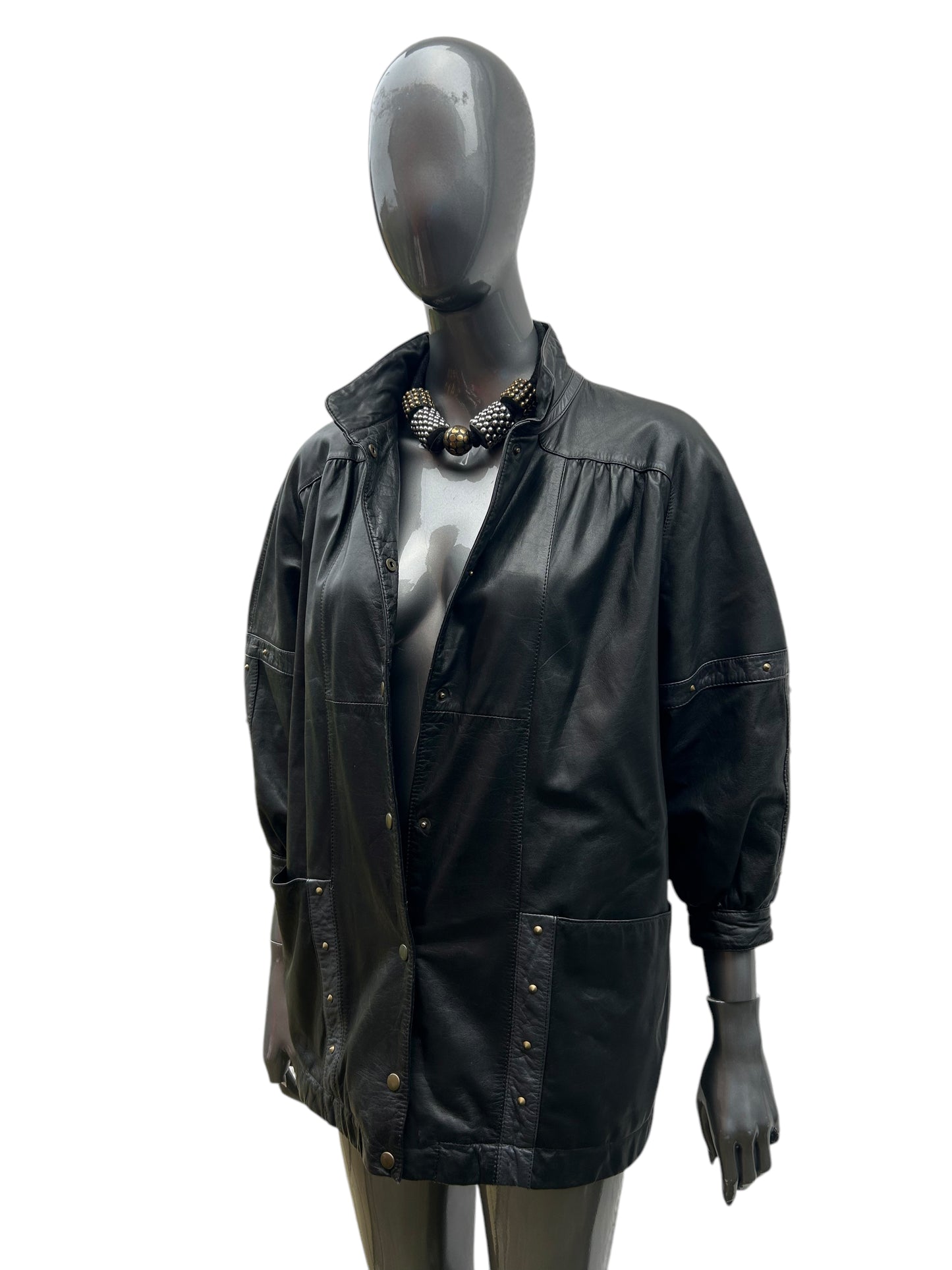 Vintage 80s Black and Gold Stud Italian Leather Jacket