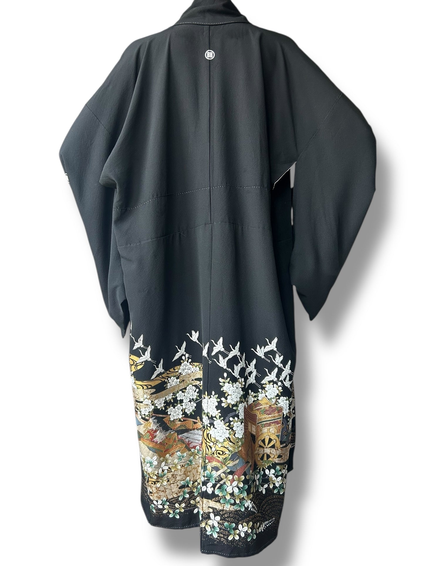 Vintage Black Silk Painted Kimono