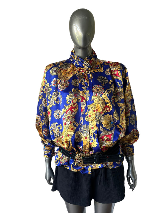 Blue and Gold Vintage Baroque Blouse