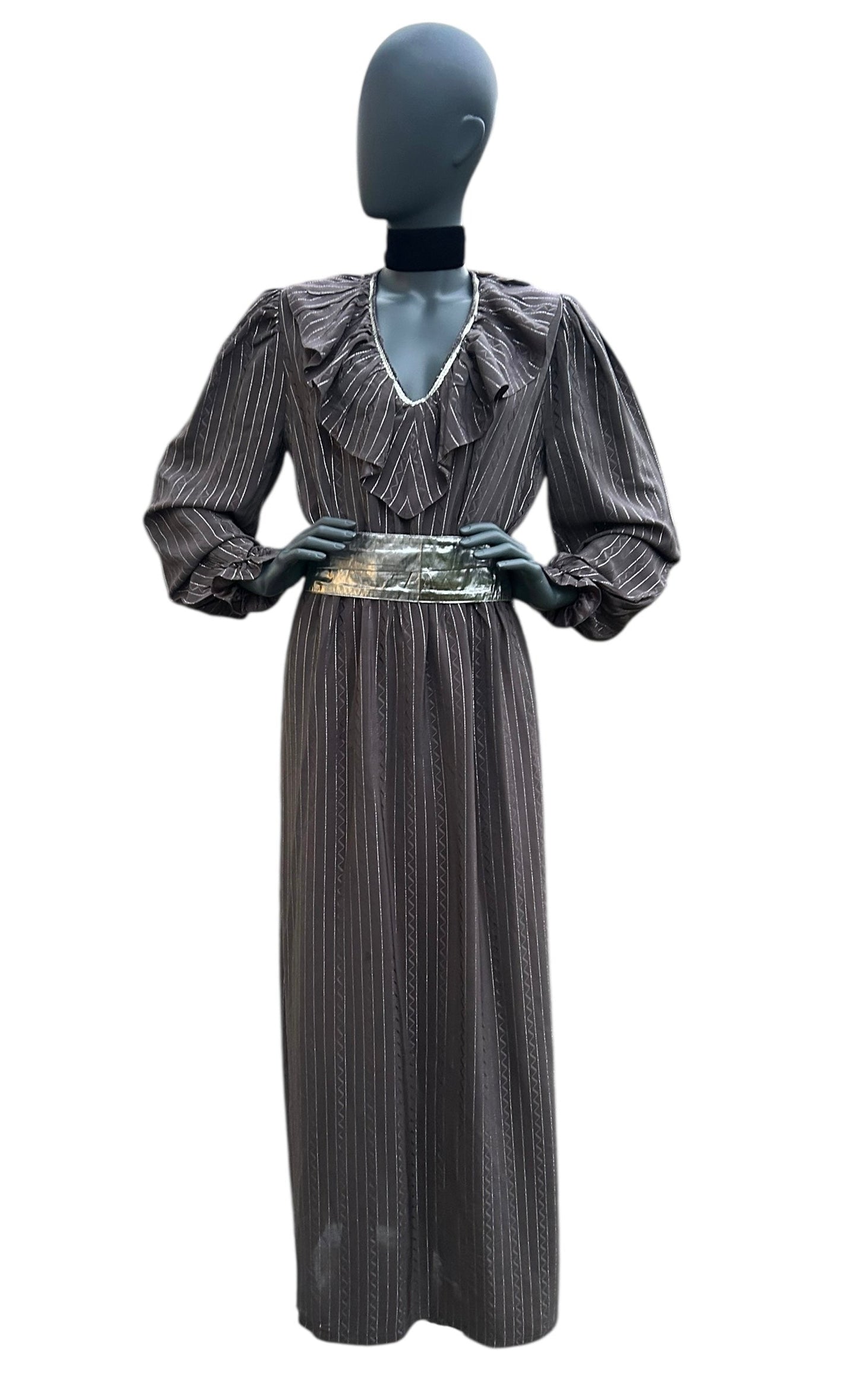 Vintage 1970s Silver Lame Studio 54 Maxi Gown