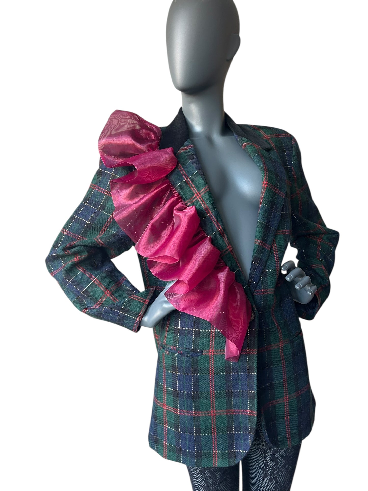 Overdress Redefined Vintage 80s Plaid Blazer and Couture Statement Frill