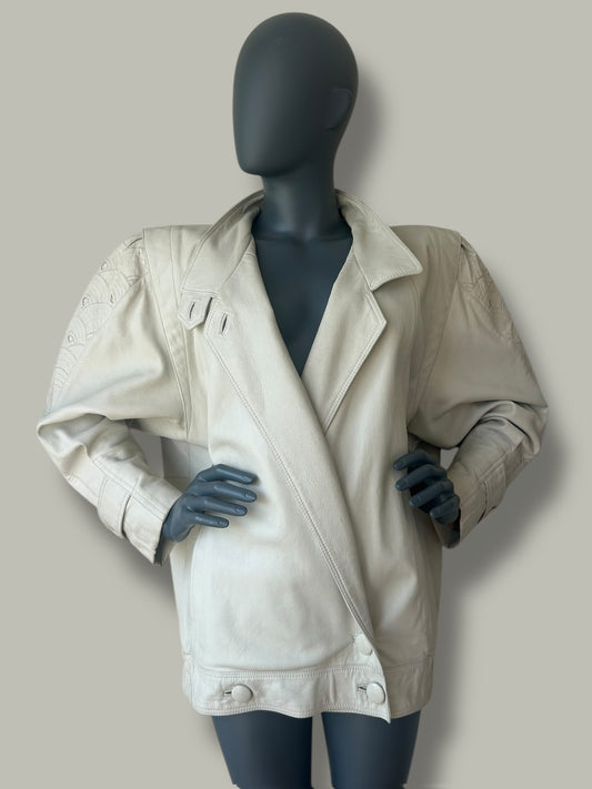 Vintage Batwing Ivory Cream Leather Jacket